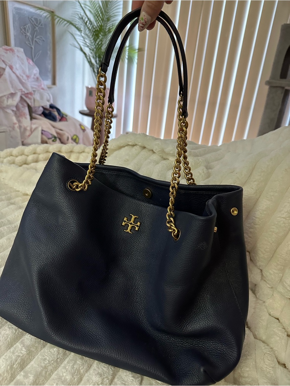 Tory Burch Navy Leather Chain-Handle Shoulder Bag